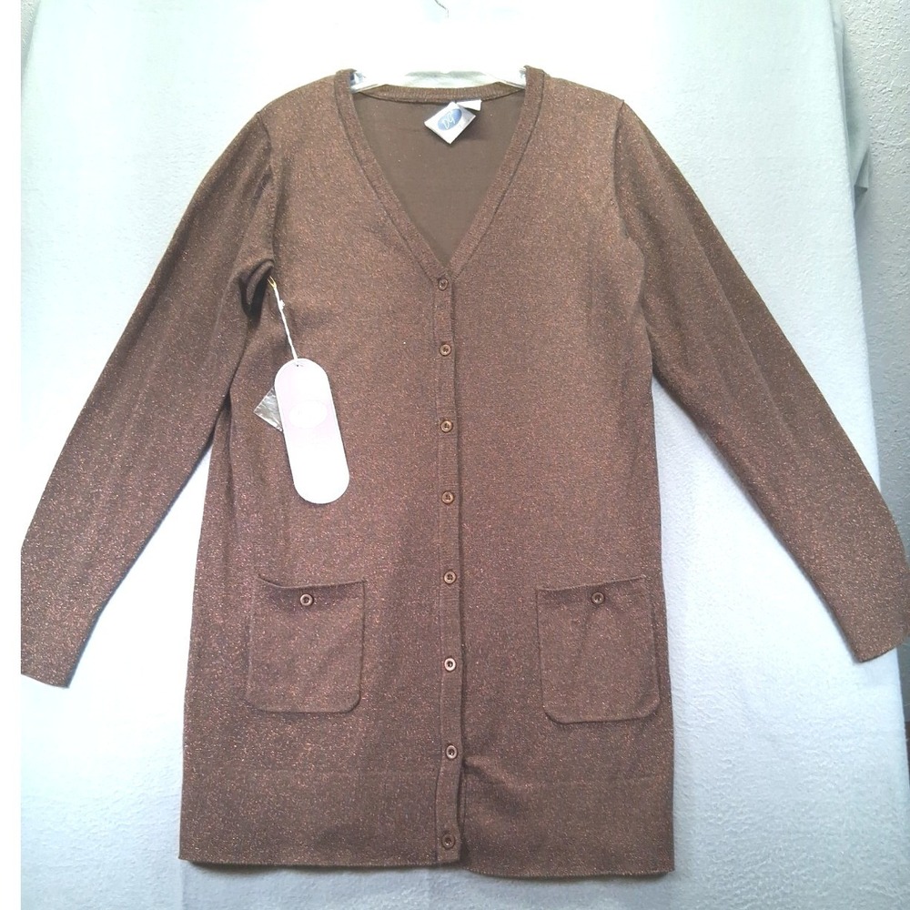 Diane‎ Gilman DG2 Women's NWT, Glittery Brown Cardigan Sweater, Buttons, Size M